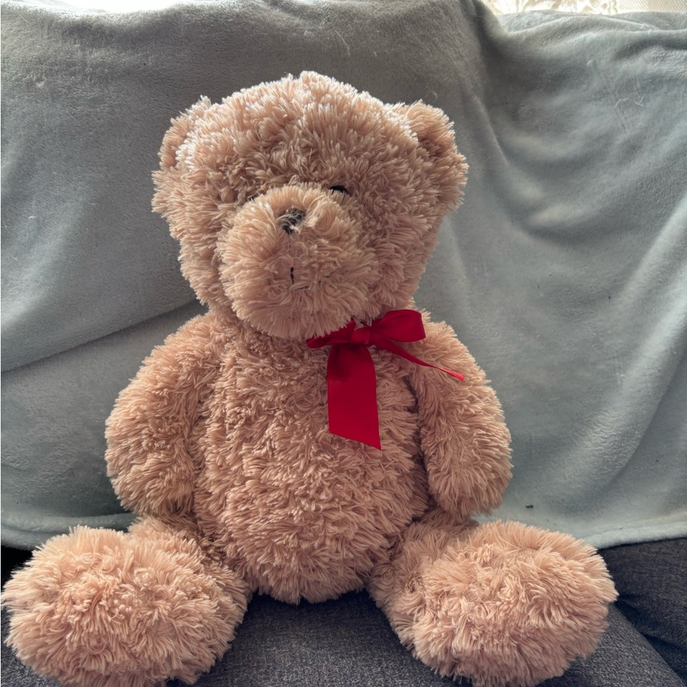 Source Unknown Tan and Red Stuffed Animal Teddy Bear